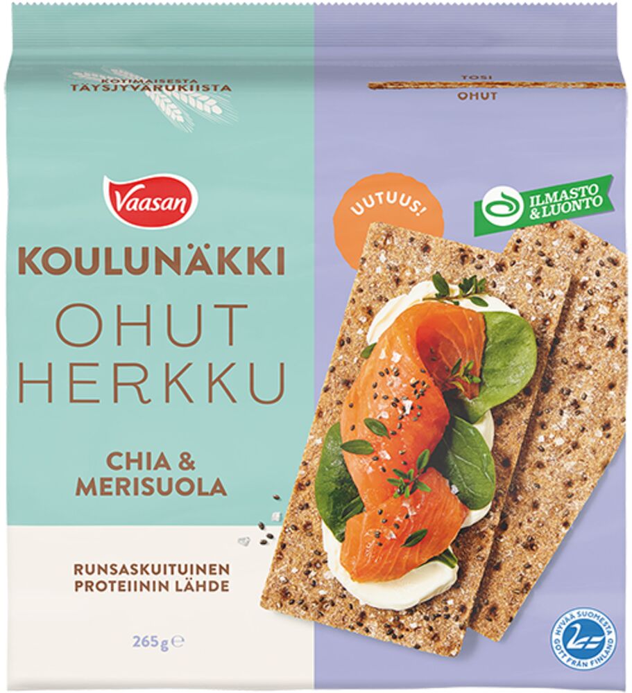 Vaasan Koulunäkki Ohut Herkku Chia & Merisuola 265 g -Packshot_Original_Muokattu 10.2