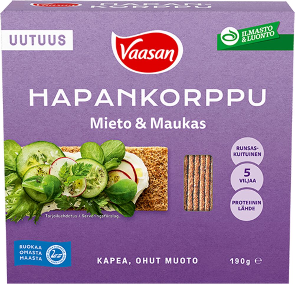 Vaasan Hapankorppu Mieto & Maukas 190g -Packshot_Original_Muokattu 10.2